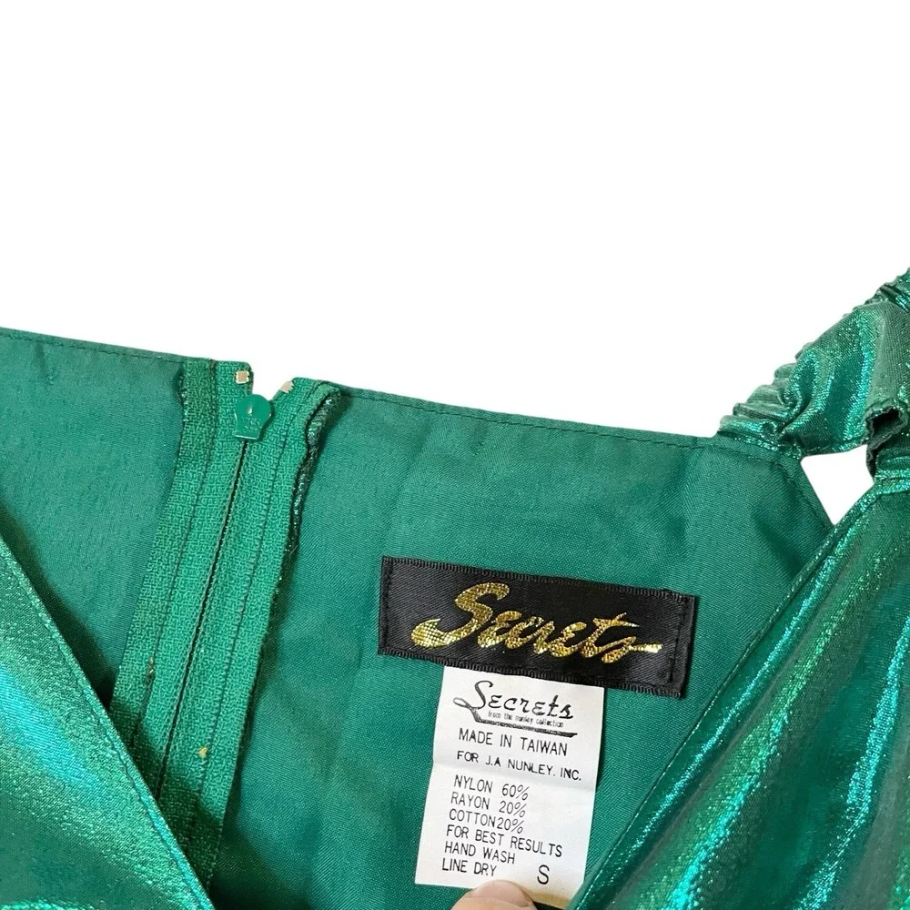 Vintage Secrets Green Fairy Metallic Mini Dress Costume Asymmetric Short S - Picture 6 of 6